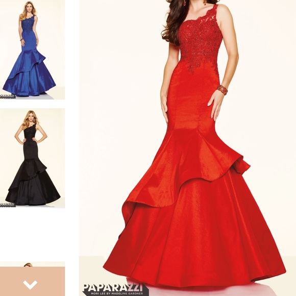 Mori Lee rhinestone beaded lace one shoulder formal prom mermaid dress gown. - Picture 2 of 9